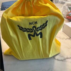 Brand New MCM Vibrant Yellow Logo Drawstring Bag